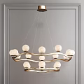 Modern Chandelier With Spherical Bulbs And Golden Curved Frame Hanging In Gray Wall Interior