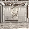 Elegant Modern Hotel Lobby With Crystal Chandelier Paneled Walls Sofa Seating And Marble Flooring