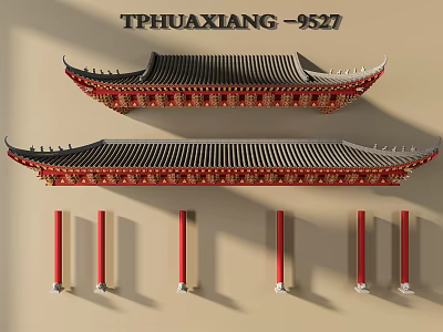 Traditional Chinese Roof Design With Ornate Curved Eaves And Red Pillars 3d model
