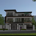 Modern Two Story Detached Villa Exterior Design With Balcony Floor to Ceiling Windows And Greenery