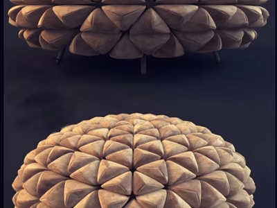 Unique Geometric Fabric Ottoman With Triangular Patchwork Design And Metal Legs 3d model