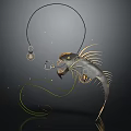 Metallic Anglerfish 3D Model With Glowing Lure Golden Lines And Dark Reflective Surface