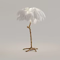 Elegant White Feather Floor Lamp With Golden Claw Base And Decorative Pole