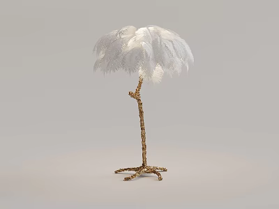 Elegant White Feather Floor Lamp With Golden Claw Base And Decorative Pole 3d model