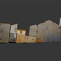Cartoon Style Village Buildings Scene With Colorful Rooftops Windows and Doors