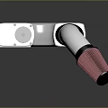 Modern Pipe Shaped Household Item With Silver Metal Body And Red Filter Head