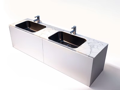 Sleek Modern Bar Counter With Marble Top Double Sinks And Cabinet Design 3d model