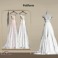 Elegant Dresses On Gold Hanger With Strapless White Gown Mannequin Lace Details Pink Shoes