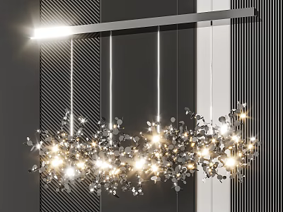 Modern Silver Decorative Chandelier With Bright LED Lights Hanging In Interior Space 3d model