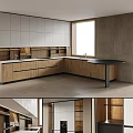 Modern Kitchen Interior With White Wooden Cabinets Countertop Window Small Table And Natural Light