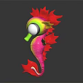 Vibrant Colorful Seahorse Toy With Red Mane Tail And Large Eyes On Black Background