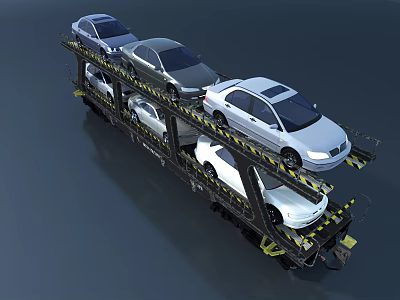 Multi Level Car Transport Carrier With Multiple Cars On Stacked Racks 3d model