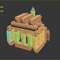 Creative Wooden Blocks Built Architecture Model With Arched Columns And Tower Structure 3d model
