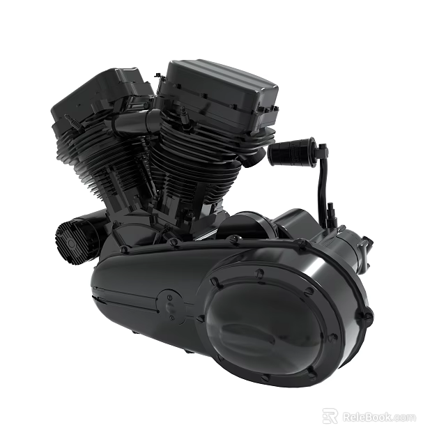 Black Twin Cylinder Motorcycle Engine With Detailed Mechanical Components 3d model 