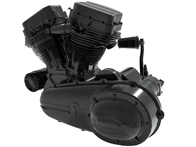 Black Twin Cylinder Motorcycle Engine With Detailed Mechanical Components 3d model