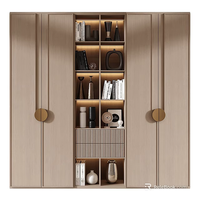 Modern Wardrobe Interior Design With Open Shelves Lighting And Decorative Items 3d model 