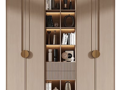 Modern Wardrobe Interior Design With Open Shelves Lighting And Decorative Items 3d model