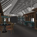 Modern Café Interior Design With Pendant Lights Wooden Tables And Dining Chairs