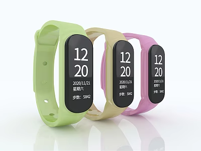 Green Beige Pink Fitness Tracker Watch With Time Date Step Tracking 3d model