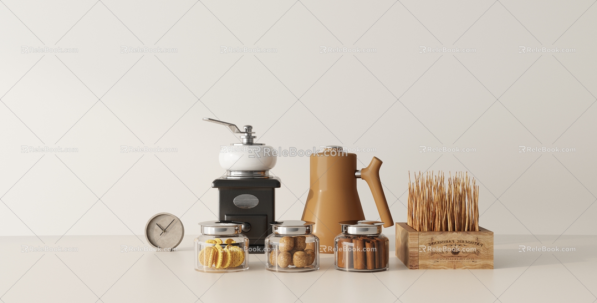 Modern kitchen supplies ornaments combination 3d model