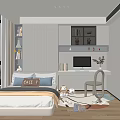 Modern Kids Room Interior Design With Bed Desk Bookshelf Computer Chair And Decorative Rug