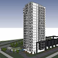 Modern High Rise Building Design With Greenery Trees Parking Area And Walled Compound 3d model