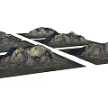 Multiple Garden Landscape Rockery Models on Square Bases with Green Background