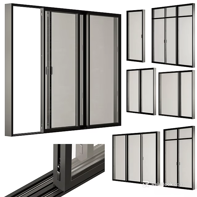 Sleek Casement Window Designs With Black Frames And Multiple Glass Panels 3d model 