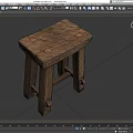 Rustic Wooden Stool With Solid Wood Construction Four Legged Design And Natural Texture 3d model