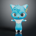 Blue Cartoon Cat Character With Big Eyes White Belly And Yellow Ring Ears