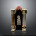 Classical Decorative Furniture With Red Arch Top Marble Columns And Geometric Window