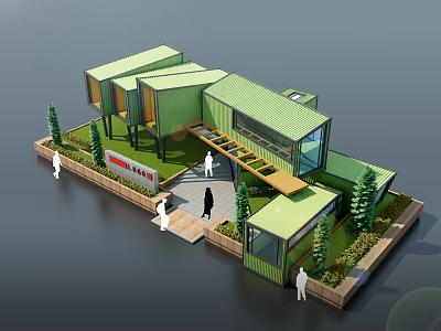 Industrial Equipment Green Container Modular Structure with Outdoor Greenery and Activity Area 3d model