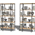 Decorative Ornament Set on Multi Tiered Shelves with Vases Photo Frames Sculptures and Books
