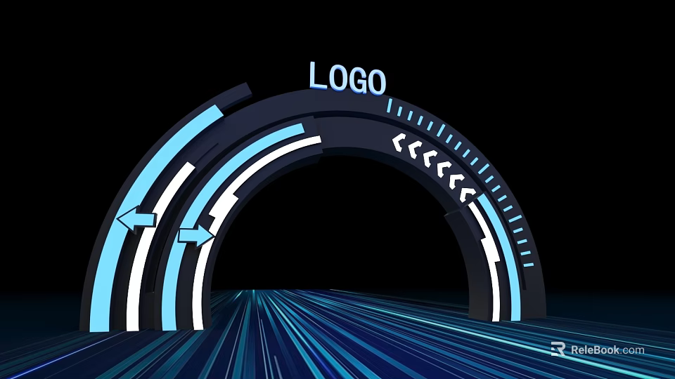 Modern Archway Design With LOGO Blue White Lines Arrows And Light Effects 3d model 