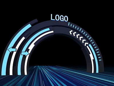 Modern Archway Design With LOGO Blue White Lines Arrows And Light Effects 3d model