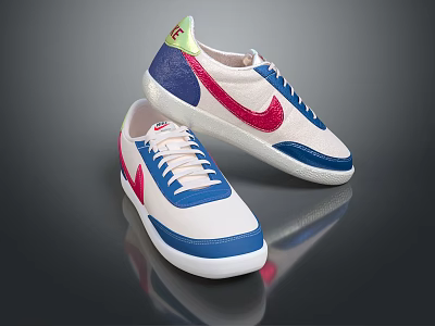 Nike White Blue Pink Sneakers With Green Tongue And Classic Design 3d model
