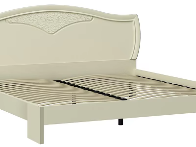 Ivory Carved Headboard Double Bed with Sleek Frame and Slatted Base 3d model