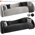 Modern Multi Person Sofa with Light Dark Gray Upholstery Pillows and Blanket 3d model