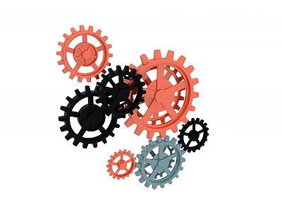 Swing Door Mechanical Gear System With Red Black And Gray Interlocking Gears 3d model