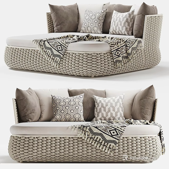 Stylish Outdoor Sofa With Cushions And Throws 3d model 