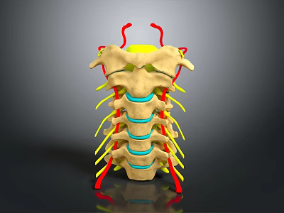 3D Rendered Spinal Column Structure Showing Vertebrae Discs And Nerves 3d model