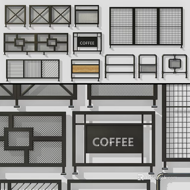 Modern Mesh Fence Designs For Coffee Shop With Grid Patterns And Metal Frames 3d model 