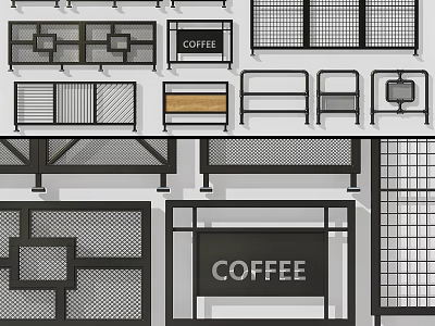 Modern Mesh Fence Designs For Coffee Shop With Grid Patterns And Metal Frames 3d model
