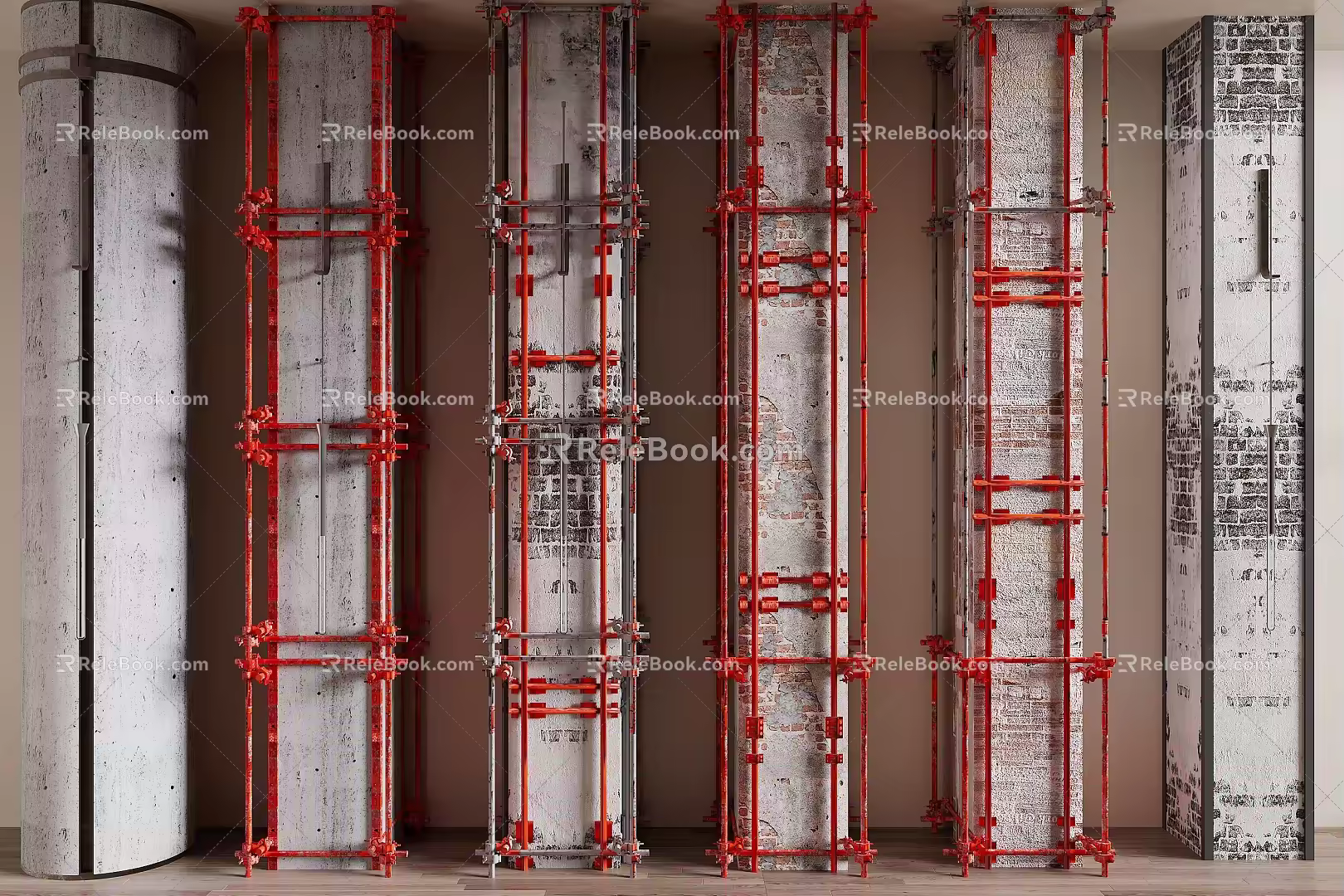 Industrial Columns Cement Columns Damaged Columns Industrial Wind Columns Scaffolding Concrete Columns 3d model