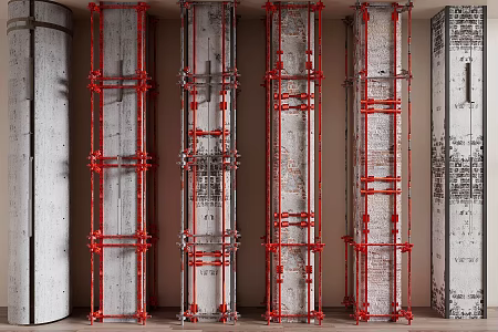Industrial Columns Cement Columns Damaged Columns Industrial Wind Columns Scaffolding Concrete Columns 3d model