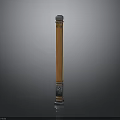 Decorative Wooden Column With Carved Details And Metal Top And Base