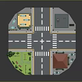 Cartoon City Scene With Crossroads Colorful Buildings Park Trees And Street Lamps