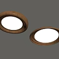 Round Wooden Frame Ceiling Lights With White Surface On Beige Ceiling 3d model