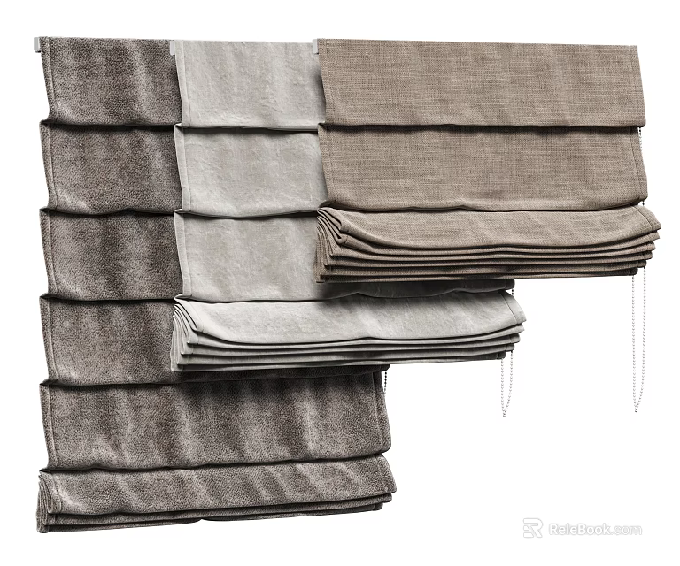 Soft Textured Gray and Brown Curtains with Modern Layered Stacked Design 3d model 