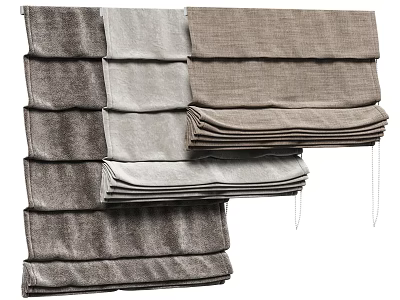 Soft Textured Gray and Brown Curtains with Modern Layered Stacked Design 3d model